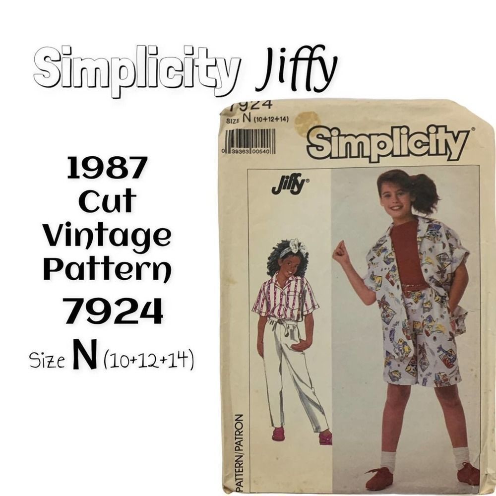 Simplicity • Vintage • 7924 Sewing Pattern • 1987 • Sz N • 10+12+14 • PreCut